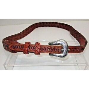 Nocona Belt tooled & braided leather Western ladies belt - size 38